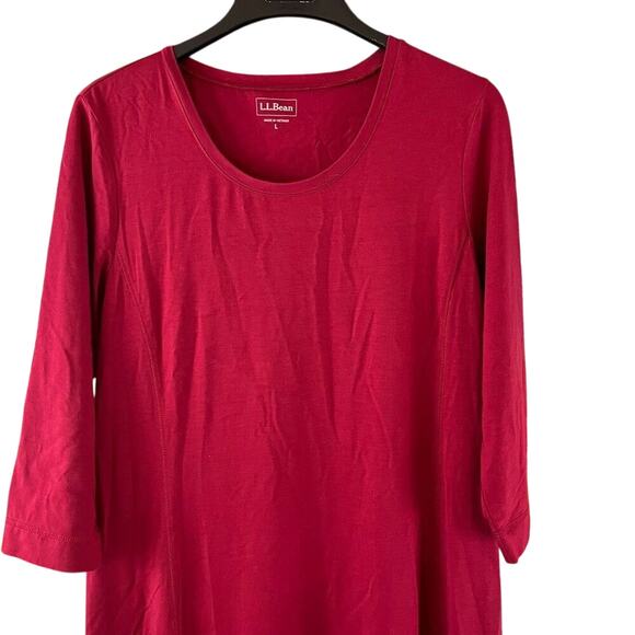 L.L. Bean 3/4 Sleeve Shirt Dress Burgundy size Large Style 272566 - Picture 2 of 6